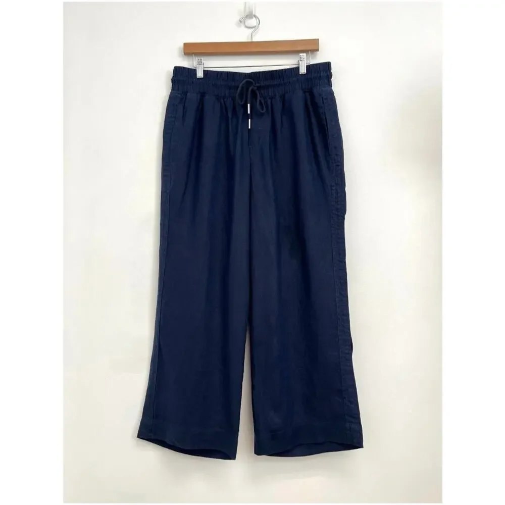 Quince 100% European Linen Elastic Waist Drawstring Wide Leg Crop Pants Large